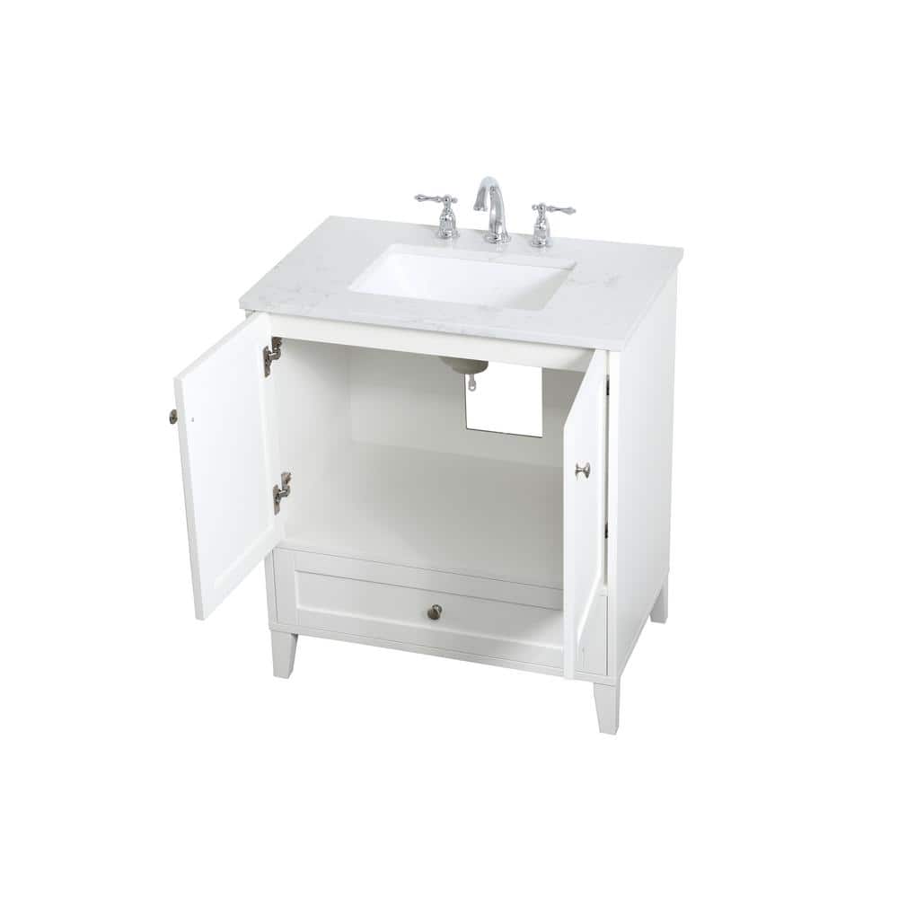 Elegant White Quartz Top Single Bathroom Vanity with Storage Drawer