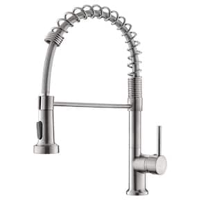 Single Handle Pull-Down Spring Neck Sprayer Kitchen Faucet in Brushed Nickel