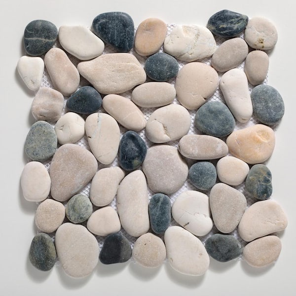 Black Flat Natural River Rock Pebble Mosaic Stone Tile 1 sq ft 