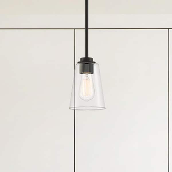Designers Fountain - Westin 60-Watt 1-Light Matte Black Industrial Pendant Light with Clear Glass Shade and No Bulbs Included