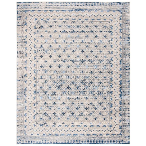 Brentwood Light Gray/Blue 11 ft. x 15 ft. Multi-Border Geometric Area Rug