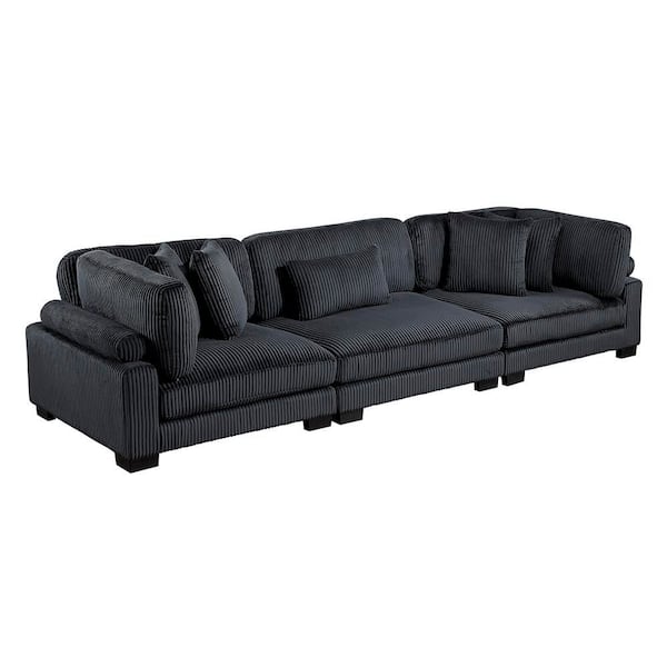 Lazzara Turbo 135 in. W Pillow Top Arm Corduroy Fabric Rectangle Sofa in. Black