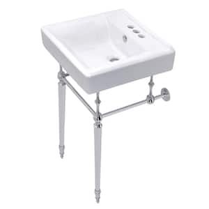 Edwardian Ceramic White Console Sink Basin and Leg Combo in Chrome