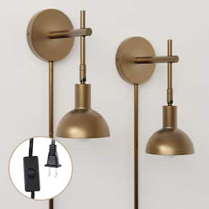 Tamlin 36 in. Brass Wall Mounted Sconce 1-Light Fixture with Plugin and On/Off Switch, Set of 2