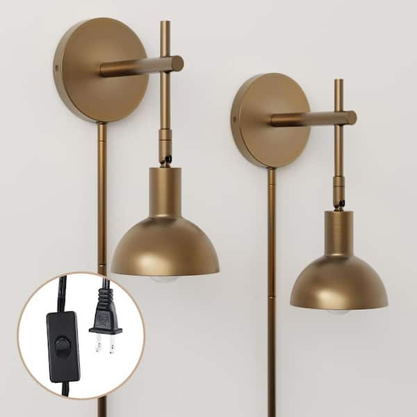 Nathan James Tamlin 36 in. Brass Wall Mounted Sconce 1-Light Fixture with Plugin and On/Off Switch, Set of 2