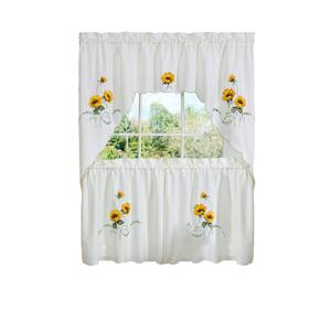 Sunshine Yellow Polyester Light Filtering Rod Pocket Embellished Tier and Swag Curtain Set 58 in. W x 24 in. L