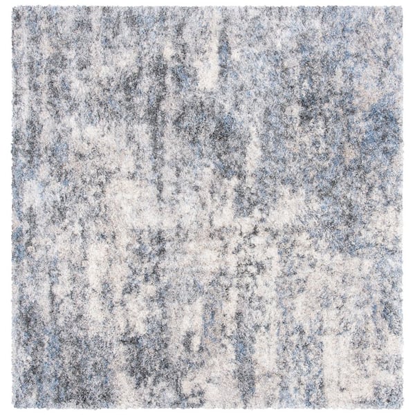 Berber Shag 10 ft. x 10 ft. Ivory/Gray Abstract Modern Square Area Rug