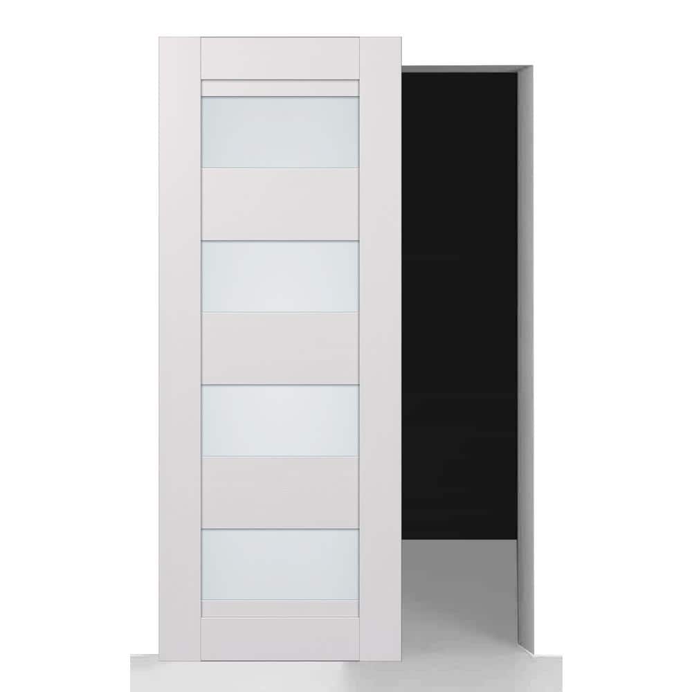 Della 30 in. x84 in. 4Lite Frosted Glass Bianco Noble Composite w/o BaseBoard Hidden Sliding Barn Door with Hardware Kit price history on PriceWatchPro