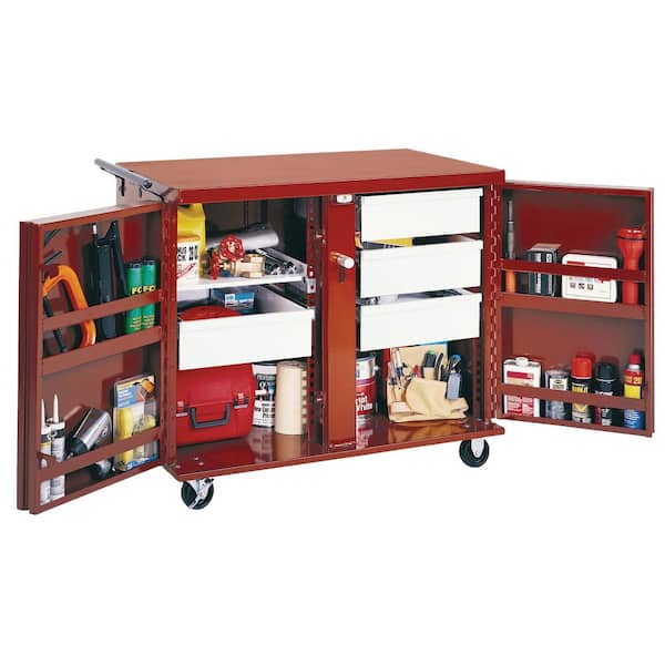 Crescent Jobox 43 in. W x 27 in. D Heavy Duty Steel, 2 Drawer and 2 Shelf Rolling Workbench Cabinet with 4 in. Casters