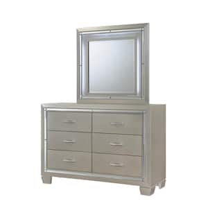 Glamour Youth 6-Drawer Dresser & Mirror w/ LED Light Set in Champagne