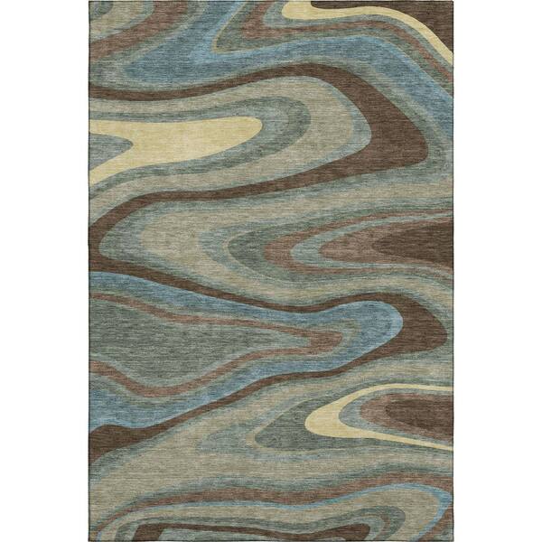 Mayfield Premium Machine Washable Abstract AMF2494 Basil 5 ft. x 7 ft. 6 in. Area Rug