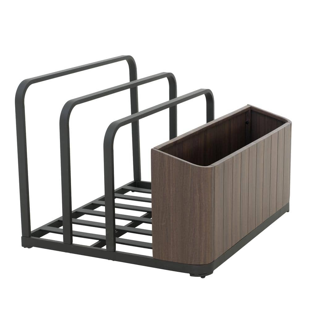 Brown Aluminum Pool Float Storage Basket with Wood Grain Finish