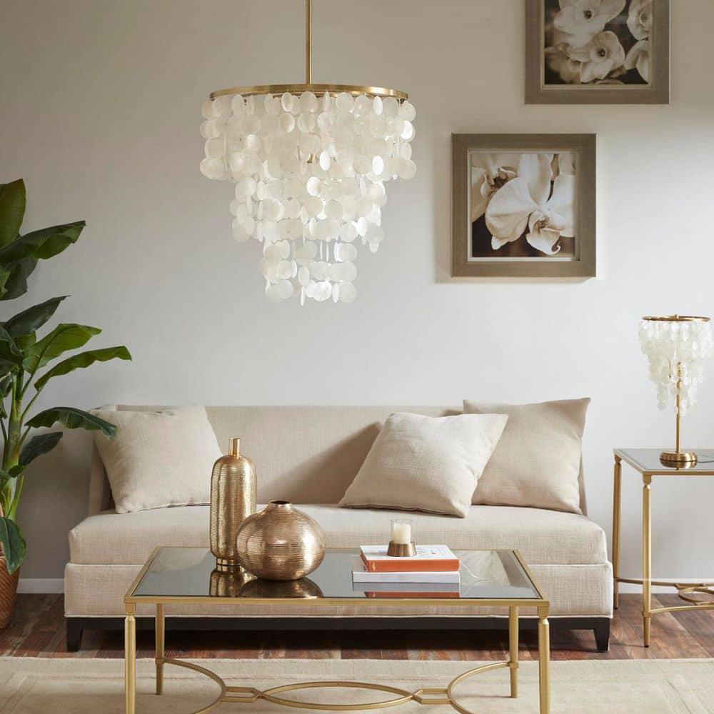 1 Light Gold No Decorative Accents Capiz Circle Chandelier for Living Room with No Bulbs Included price history on PriceWatchPro