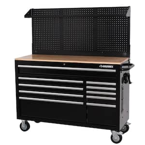 Modular Tool Storage 52 in. W Standard Duty Black Mobile Workbench Cabinet with Pegboard