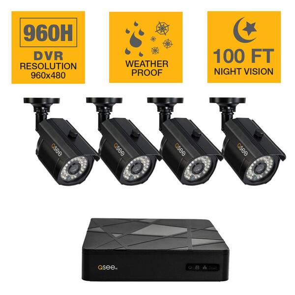 Q-SEE 4-Channel 960H 500GB Surveillance System with (4) Bullet Cameras and 100 ft. Night Vision