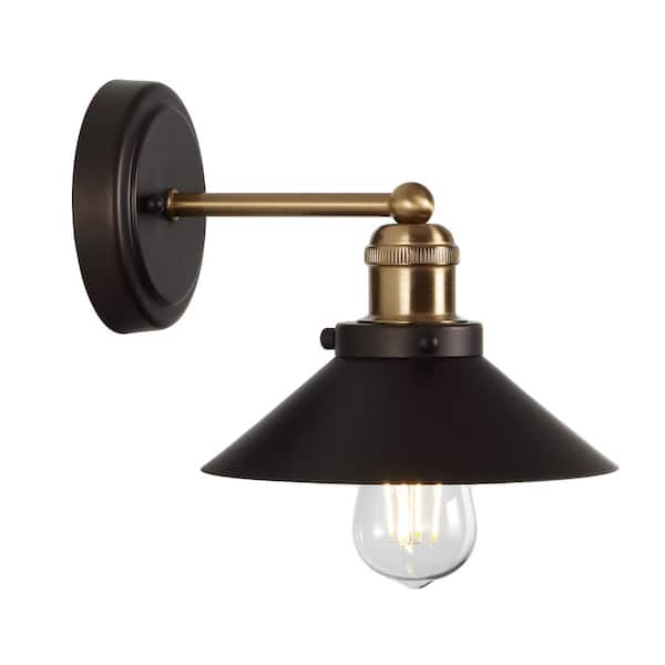 July 7.88 in. 1-Light Oil Rubbed Bronze/Brass Gold Metal Shade Sconce