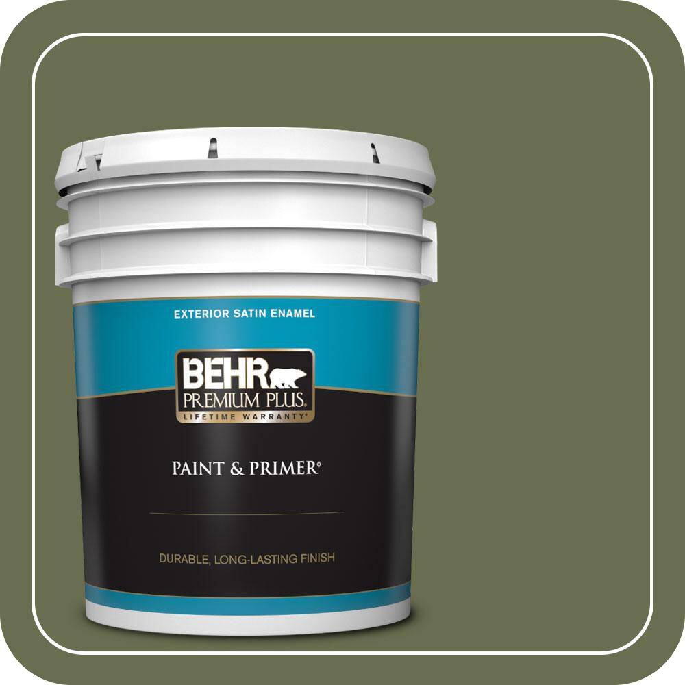 5 gal. #S380-7 Global Green Satin Enamel Exterior Paint & Primer -  BEHR PREMIUM PLUS, 05267005