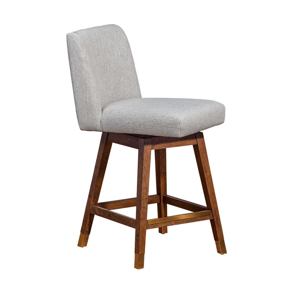 Taupe Fabric and Brown Oak Swivel Accent Chair