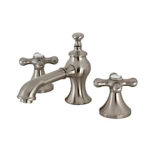Vintage 8 in. Widespread 2-Handle Bathroom Faucets with Brass Pop-Up in Brushed Nickel