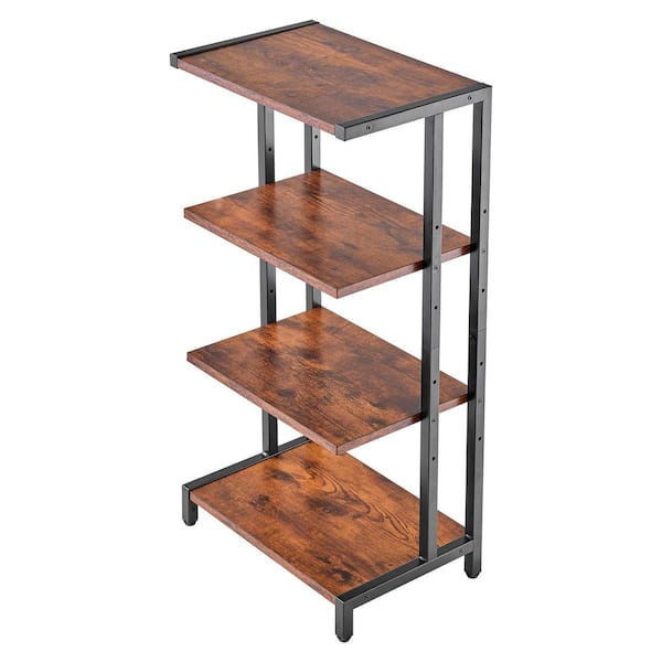 4-Tier AV Media Stand, Corner TV Stand, Height Adjustable Wooden Shelves for DVD Players, Brown, Full Motion, 16 in.
