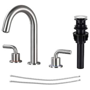 8 in. Widespread Bathroom Faucet 3-Hole Bathroom Sink Faucet with Pop-Up Drain in Brushed Nickel