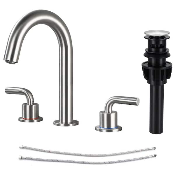AKLFGN 8 in. Widespread Bathroom Faucet 3-Hole Bathroom Sink Faucet with Pop-Up Drain in Brushed Nickel