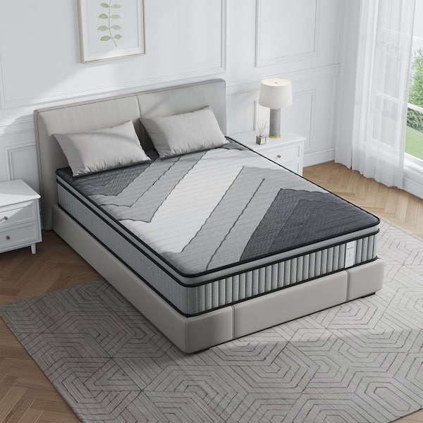 King Medium Hybrid 14 in. Bed-in-a-Box Mattress-Eco-Friendly Comfort, Zoned Support & Pressure Relief in Ivory