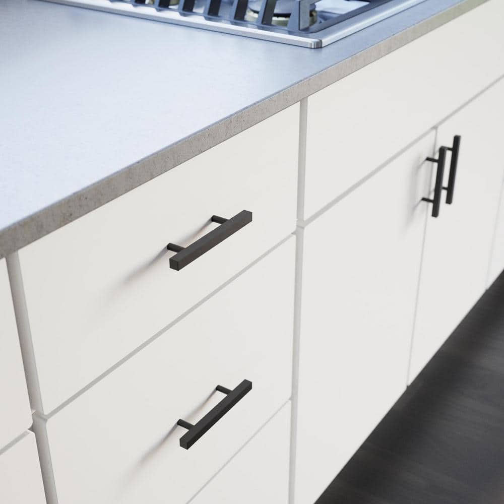 Matte Black Modern Brass Cabinet Drawer Pulls 3-inch 30-Pack