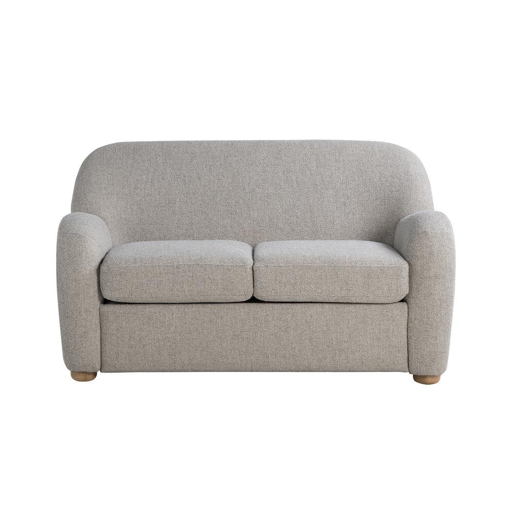 Pebble Gray Boucle Fabric Loveseat with Round Arms and Storage