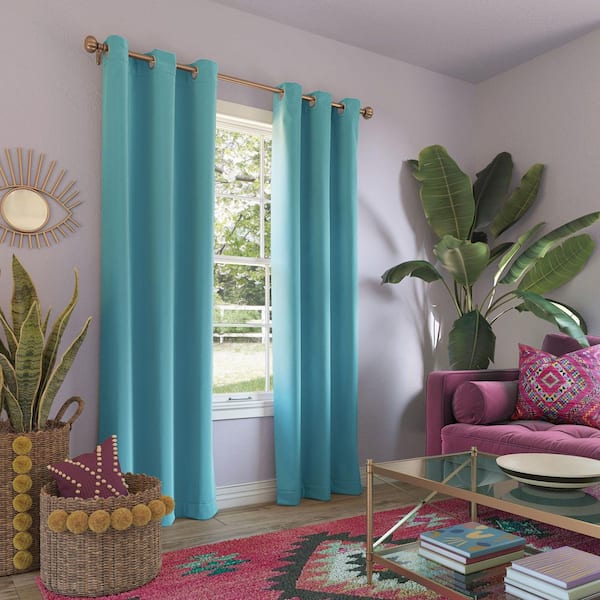 Sun Zero Riley Kids Bedroom 40 in. W x 63 in. L Blackout Grommet Curtain Panel in Surf Blue