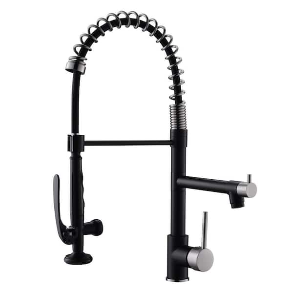 Unbranded High Arc Single Handle Pull Down Sprayer Kitchen Faucet, Commercial Kitchen Sink Faucet in Matte Black&Brushed Nickel