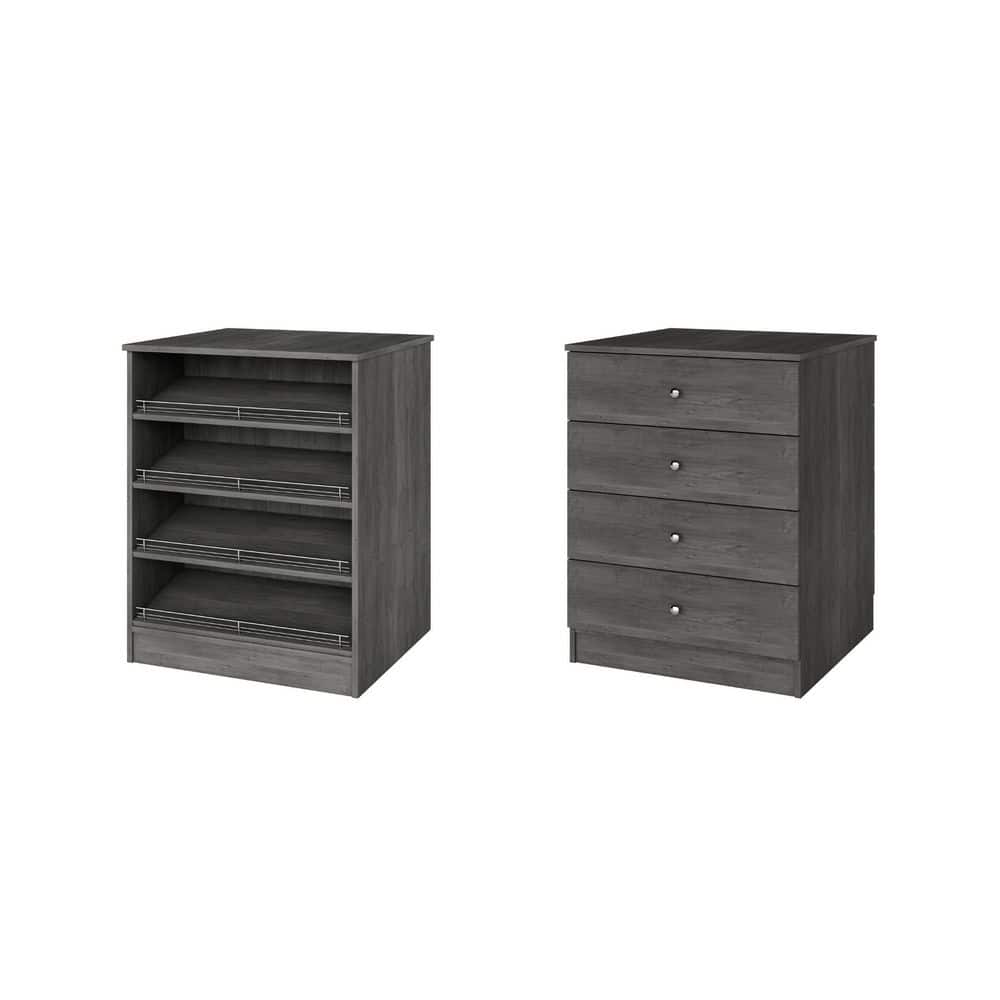 Vista 31.5 in. W Grey Closet Island Freestanding with Slanted Shoe-Shelves and Slab Drawers 4-Shelf Wood Closet System price history on PriceWatchPro