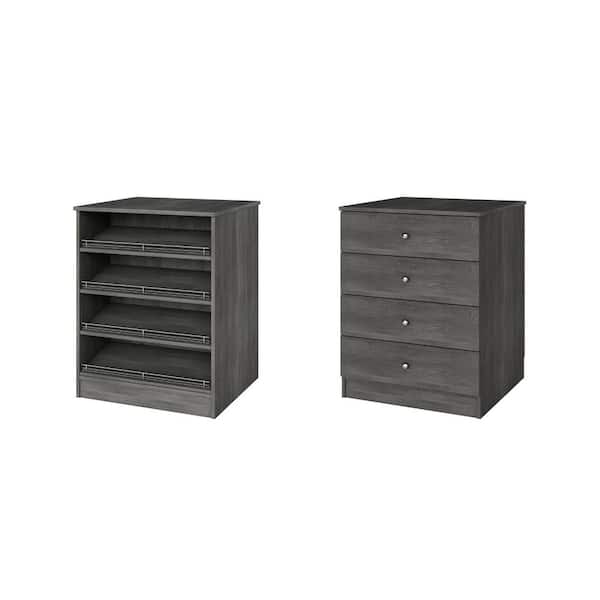 Vista 31.5 in. W Grey Closet Island Freestanding with Slanted Shoe-Shelves and Slab Drawers 4-Shelf Wood Closet System