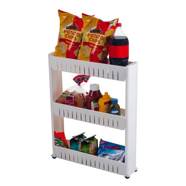  Gap Storage Slim Slide Out Tower Rack Shelf With Wheels For  Laundry, Bathroom & Kitchen,Slide Out Pantry Storage Rack For Narrow Spaces  With Drawers, White (Size : 14 x 45 x