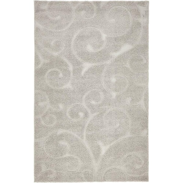 Unique Loom Floral Shag Carved Gray 5' 0 x 8' 0 Area Rug