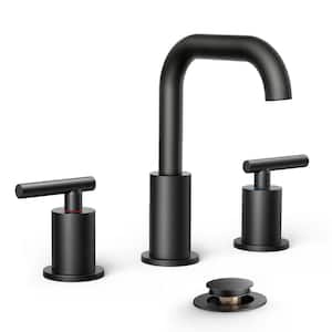 8 in. Widespread Double Handle Bathroom Faucet with Pop-up Drain in Black