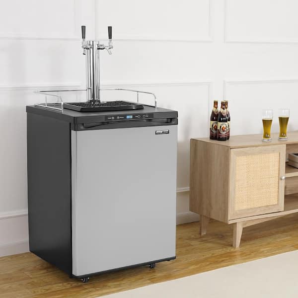 Beer Kegerator,Dual Tap Draft Beer Dispenser,Full Size Keg Refrigerator,CO2 Tank(No Gas),Drip Tray and Rail,162L,Silver