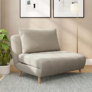 Cream Fabric Tri-Fold Sleeper Side Chair Convertible