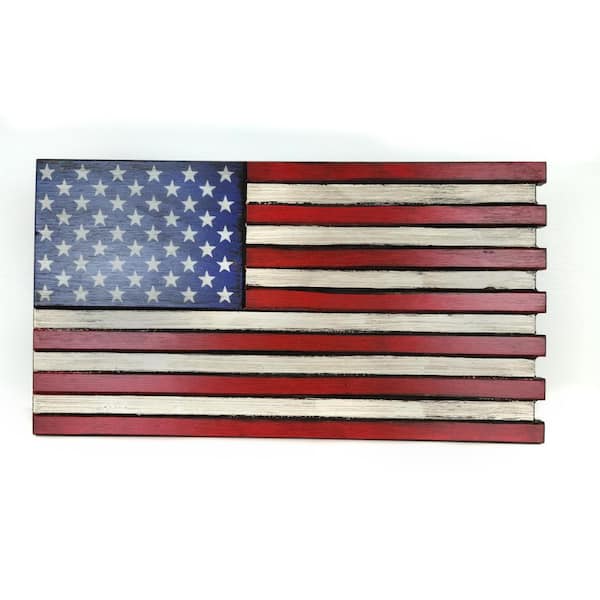 American Furniture Classics Mini American Flag Wall Display with Hidden, Locking Gun Concealment