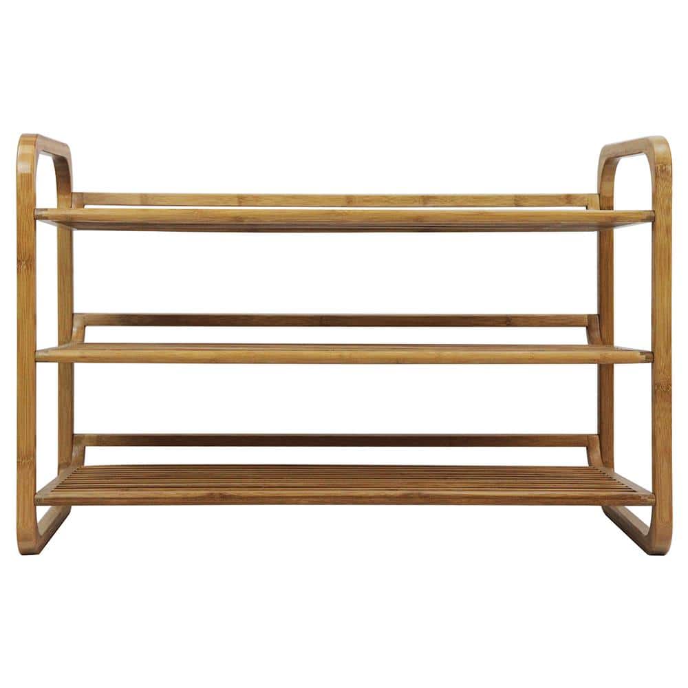 20 in. H 12-Pair 3-Tier Brown Bamboo Shoe Rack