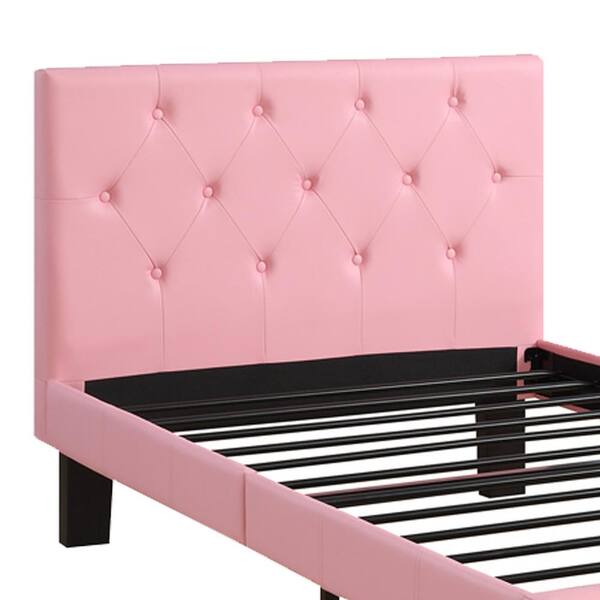 Faux Leather Upholstered Twin Size Bed, Leather Studded Headboard