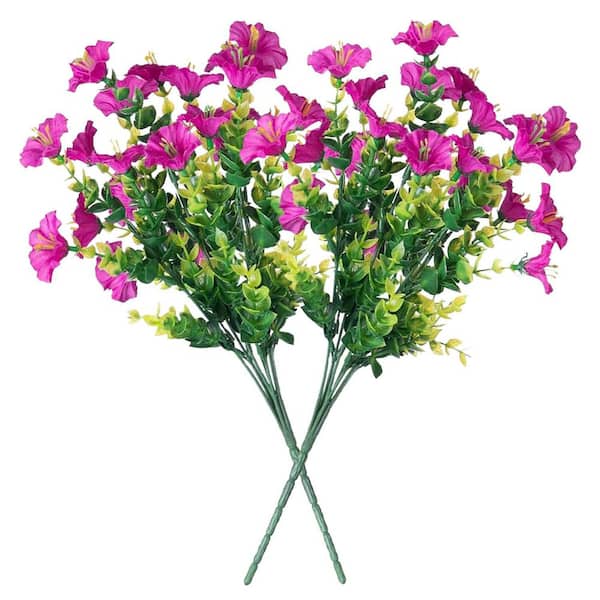 Afoxsos 4.00 in. H 12 Bundles Artificial Morning Glory Flowers with Eucalyptus Leaves for Outdoor Decoration