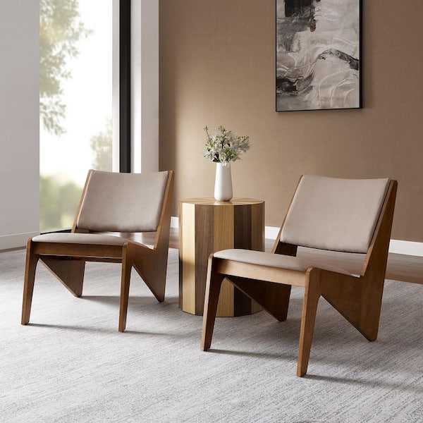 MODWAY Rylina Faux Leather Accent Chair Set of 2 in Walnut Brown