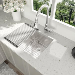 15 in. Undermount Single Bowl 16 Gauge Brushed Nickel Stainless Steel Kitchen Sink with Bottom Grids