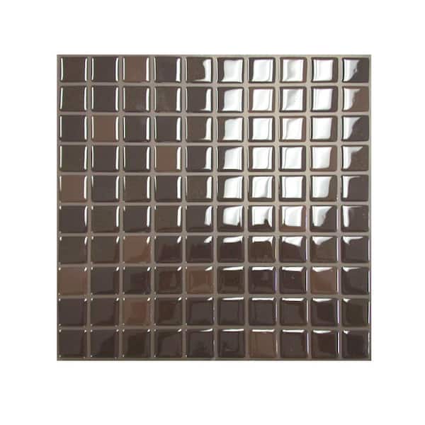 smart tiles 9.85 in. x 9.85 in. Vinyl Multi-Pack Mosaic Adhesive Decorative Wall Tile in Brown (6 Pack)