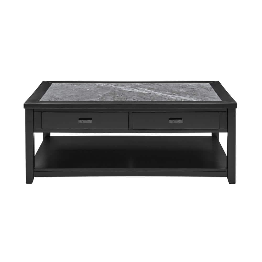 Ebony and Gray Rectangular Wood Coffee Table with Storage