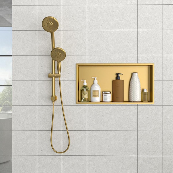 FUNKOL 25 in. x 13 in. Gold Stainless Steel Wall Mounted Rectangular Shower Niche Single Shelf
