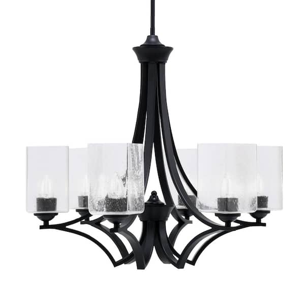 Unbranded Clevelend 6-Light Matte Black Round Chandelier with 4 in. Square Clear Bubble Glass Shades, No bulbs included