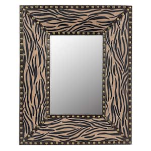 21 in. W x 26 in. H Modern Brown Zebra Rectangle Rivet Decoration Wall Mounted Mirror, Fabric and PU Covered MDF Framed