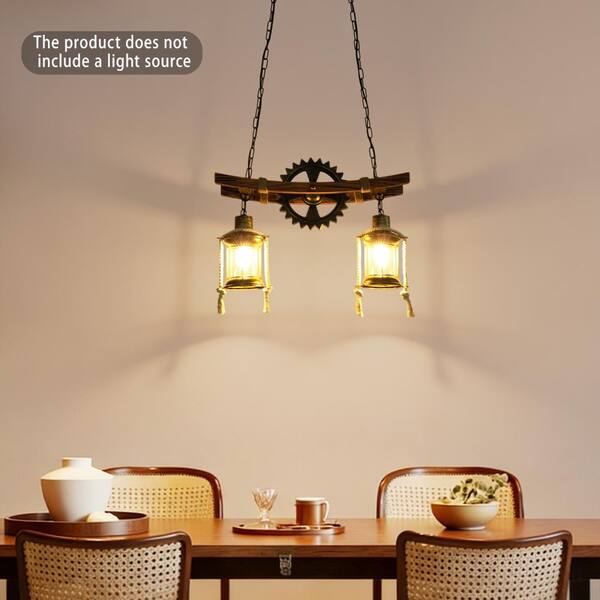 OUKANING 2-Light Brown Retro Industrial Gear Shape Farmhouse